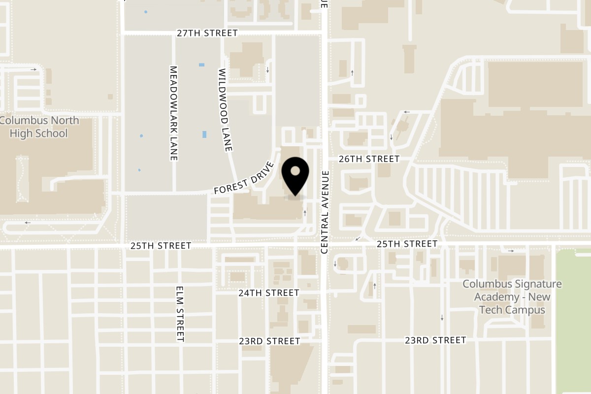 Map showing the location of Camila's Mexican Restaurant on 1824 25th St in Columbus